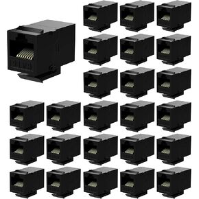 Rj45 Coupler Keystone Jack Ethernet Coupler Female to Female Cat6 Coupler 25 Pack Black