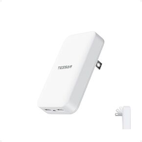 USB C Flat Wall Charger Block, TESSAN Ultra Slim Multi-Port Power Adapter for iPhone 16/15 Series and Samsung Galaxy Models, PD 35W Fast Charging Foldable Outlet Plug