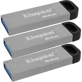 Kingston 64GB DataTraveler Kyson USB 3.2 Gen 1 200MB/s Read Metal Flash Drive (3-Pack) (3 Items)