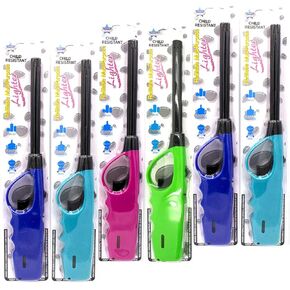 Multipurpose Long Fire Lighters Pack, Refillable Upgrade, Ideal for BBQ Grill Fireplace Gas Stove Campfire, Neon Color Utility Lighter, Value Pack of 6