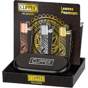 1X Clipper Metal Lighter Large - CP11 (Ship Out 1PC Only Random Color: 1 Gold, Or 1 Rose Gold, Or 1 Silver/Premium Leaves Pattern) Bundles with KATZONE Silicone Sleeve + Extra Flint System