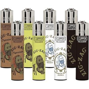 Clipper - Classic Large Reusable Lighter - Iconic Premium Refillable Lighters Bulk Pack - Replace Butane, Flint, and Spark Wheel for Unlimited Lights - 8 Pack - Zig Zag 1