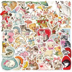 50pcs Aesthetic Stickers Laptop Water Bottles Scrapbook Animal Stickers Bear ，Sheep, Rabbit， Pink Girl Stickers Cat Coquette Aesthetic Pink Preppy Waterproof Vinyl Stickers (Aesthetic Stickers)
