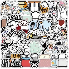 54PCS Funny Baking Stickers - Cute Chef Kitchen Stickers for Kitchenware, Water Bottles & Lunchboxes, Creative Decals for Home Cooks, Students, Baking
