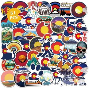 hpwzlmf Colorado Stickers 51Pcs Love Co State Flag Trendy Waterproof Vinyl Decors for Water Bottle Laptop Notebook Luggage Phone Suitcase Cars Bumper for Teenagers, Assorted
