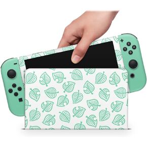 ZOOMHITSKINS OLED Switch Skin, Compatible with Switch OLED Skin Wrap, Pale Leave Green Mint Cute Anime, 3M Vinyl for Durable & Fit, Made in The USA
