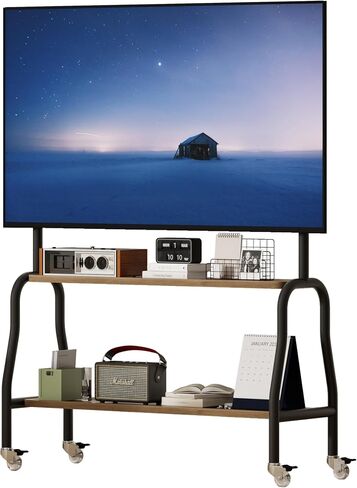 TV Stand with Wheels, TV Stand Fits 43-75 Inch TV Screen up to 110 LB, Height Adjustable Rolling Television Stand for Living Room, Bedroom, Outdoor, Business and School, Iron in Saudi Arabia