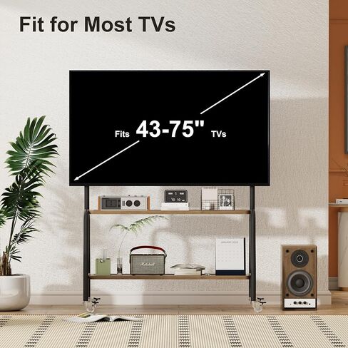TV Stand with Wheels, TV Stand Fits 43-75 Inch TV Screen up to 110 LB, Height Adjustable Rolling Television Stand for Living Room, Bedroom, Outdoor, Business and School, Iron in Saudi Arabia