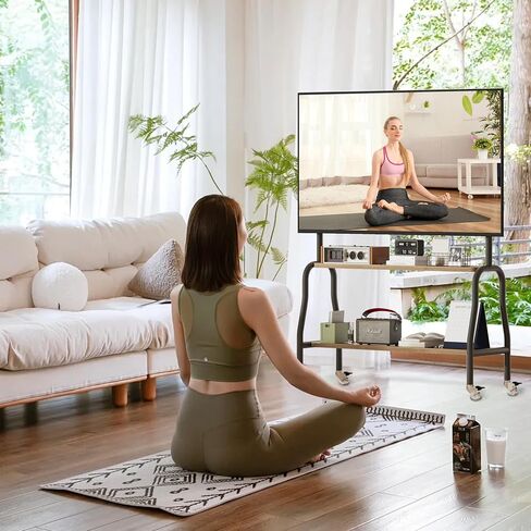 TV Stand with Wheels, TV Stand Fits 43-75 Inch TV Screen up to 110 LB, Height Adjustable Rolling Television Stand for Living Room, Bedroom, Outdoor, Business and School, Iron in Saudi Arabia