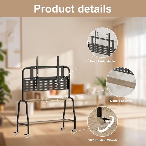 TV Stand with Wheels, TV Stand Fits 43-75 Inch TV Screen up to 110 LB, Height Adjustable Rolling Television Stand for Living Room, Bedroom, Outdoor, Business and School, Iron in Saudi Arabia