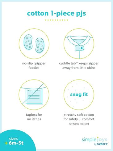 بيجامة Simple Joys من Carter's للأطفال الصغار من القطن ذات مقاس مريح، عبوة من 3 قطع، مخططة باللون الأزرق الداكن/بنية خضراء داكنة/ديناصور أبيض، 5T in Saudi Arabia