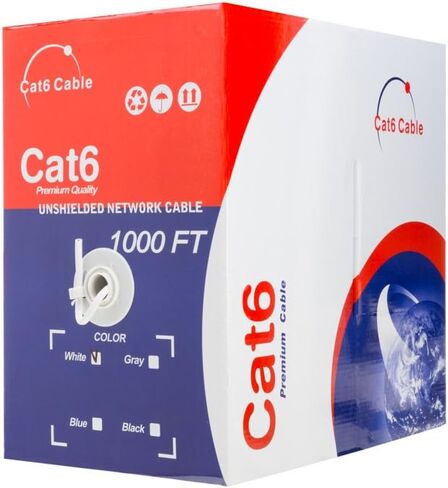 CAT6 Cable 1000ft Pull Box Solid Ethernet LAN UTP Cable 23AWG 550Mhz RJ45 Network CCA Copper Clad Aluminum Wire Bulk (Blue, 1000FT) in Saudi Arabia
