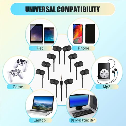 Macarrie 200 Pack Earbuds Bulk Earphones 3.5 mm Classroom Headphones for Adult Assorted Colors Earbud Wired Earphone Without Mic for Adult Office Home Individually Bagged(Multicolor) in Kuwait