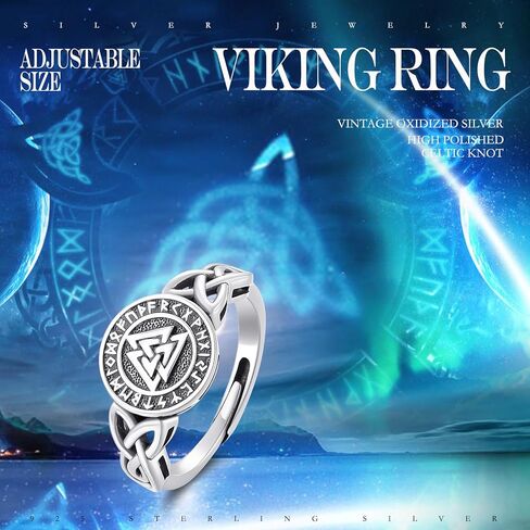 CUOKA MIRACLE Viking Ring 925 Sterling Silver Celtic Knot Ring Celtic Pagan Jewelry of Talisman Norse Pagan Ring for Men Women Jewelry Gifts in Kuwait