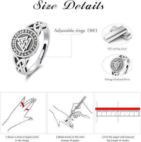 CUOKA MIRACLE Viking Ring 925 Sterling Silver Celtic Knot Ring Celtic Pagan Jewelry of Talisman Norse Pagan Ring for Men Women Jewelry Gifts in Kuwait
