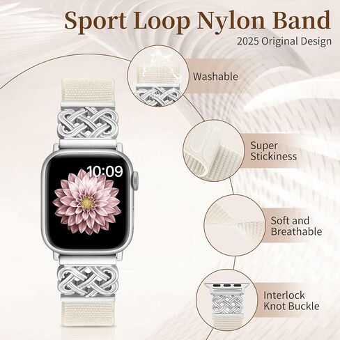 Nylon Bands Compatible with Apple Watch Band 38mm 40mm 41mm 42mm 44mm 45mm 46mm 49mm Women Men,Stretchy Adjustable Interlock Buckle Strap for iWatch Series 10 9 8 7 6 5 4 3 SE Ultra 2 1 in Saudi Arabia