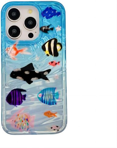 متوافق مع علبة iPhone ، حيوانات المحيطات اللطيفة Aquaria Aquaria Fish Full Body Protects Soft Shockproof Cover Case (Blue ، iPhone 12 Pro Max) in Kuwait