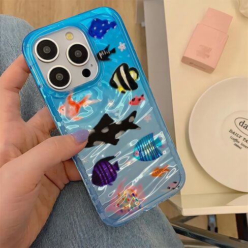 متوافق مع علبة iPhone ، حيوانات المحيطات اللطيفة Aquaria Aquaria Fish Full Body Protects Soft Shockproof Cover Case (Blue ، iPhone 12 Pro Max) in Kuwait