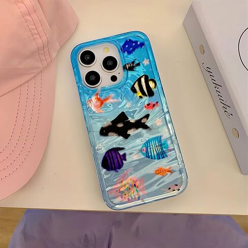 متوافق مع علبة iPhone ، حيوانات المحيطات اللطيفة Aquaria Aquaria Fish Full Body Protects Soft Shockproof Cover Case (Blue ، iPhone 12 Pro Max) in Kuwait