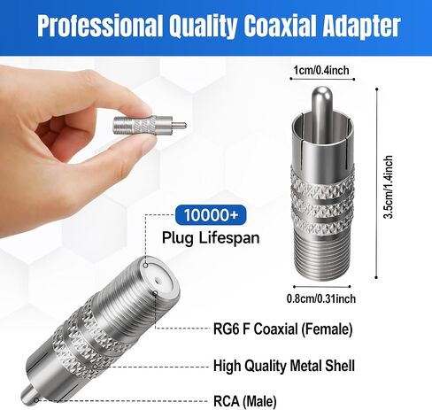 Coaxial to RCA Adapter 2 Pack, RCA Male to F Type Coax Coaxial Female Convertor Connector,Coaxial Cable Audio Connector for Subwoofer, Receiver, Game Console, TV and More in Kuwait