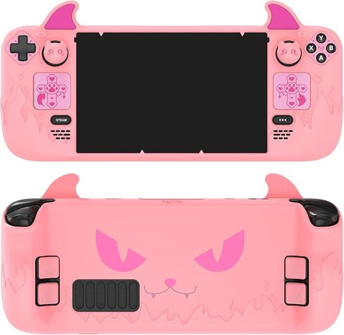 PlayVital Cute Demon Protective Case for Steam Deck LCD & OLED, Kawaii Anti-Slip Protector for Steam Deck OLED with Thumb Grip Caps & Trackpads Stickers & Back Button Enhancement Set - Pink in Saudi Arabia