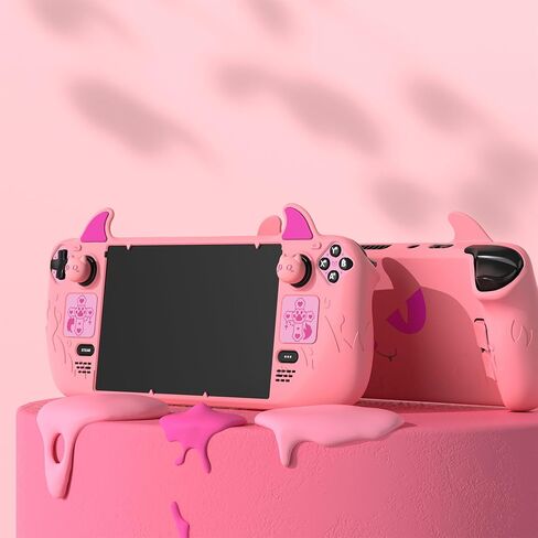 PlayVital Cute Demon Protective Case for Steam Deck LCD & OLED, Kawaii Anti-Slip Protector for Steam Deck OLED with Thumb Grip Caps & Trackpads Stickers & Back Button Enhancement Set - Pink in Saudi Arabia