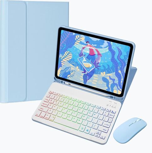 حالة لوحة المفاتيح anmengxinling لـ iPad mini 7 (A17 Pro)/mini 6 مع الماوس ، 7 ألوان قوس قزح الخلفي ، الماوس اللاسلكي القابل للفصل المغناطيسي مع حامل القلم لـ iPad Mini 7th Gen ، Purple ، Purple in Kuwait