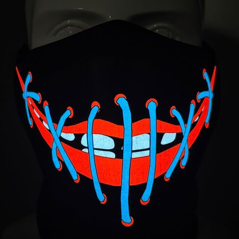 قناع الهالوين LED من SATUMIKO، قناع مضيء صوتي وتفاعلي، أقنعة مخيفة للأزياء التنكرية، والحفلات الموسيقية، والأحداث الهذيانية، EDC in Kuwait