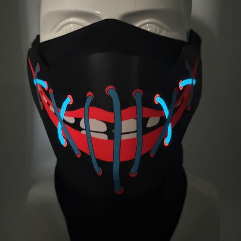 قناع الهالوين LED من SATUMIKO، قناع مضيء صوتي وتفاعلي، أقنعة مخيفة للأزياء التنكرية، والحفلات الموسيقية، والأحداث الهذيانية، EDC in Kuwait