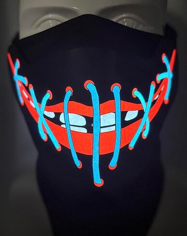 قناع الهالوين LED من SATUMIKO، قناع مضيء صوتي وتفاعلي، أقنعة مخيفة للأزياء التنكرية، والحفلات الموسيقية، والأحداث الهذيانية، EDC in Kuwait