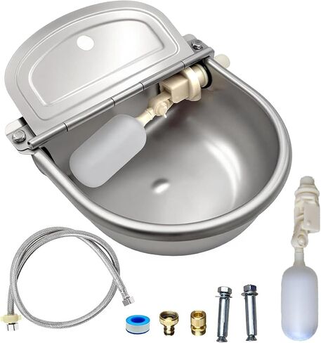 Automatic Water Bowl,Pet Water Dispenser with Float Valve,Stainless Steel Bucket no Splash Dog Drinking Dish, Water Trough with Discrete 3/4 to 1/2" Adapter (with Drainage Hole) in Saudi Arabia