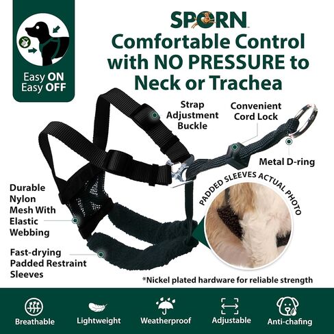 Sporn No Pull Dog Harness, Durable Nylon Mesh Harness for Large Dogs, No Choke Design, Padded Restraint Sleeves, Adjustable Fit, Easy On/Off, Large/XL for Extra Large Breeds, Black in Kuwait
