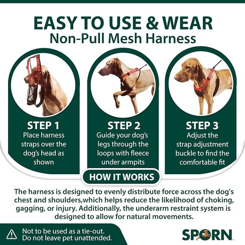 Sporn No Pull Dog Harness, Durable Nylon Mesh Harness for Large Dogs, No Choke Design, Padded Restraint Sleeves, Adjustable Fit, Easy On/Off, Large/XL for Extra Large Breeds, Black in Kuwait