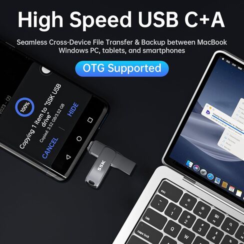 SSK 128GB Dual USB C Memory Stick ما يصل إلى 200 ميجابايت/ثانية ， 2 في 1 OTG USB 3.2 + TYPE in Saudi Arabia
