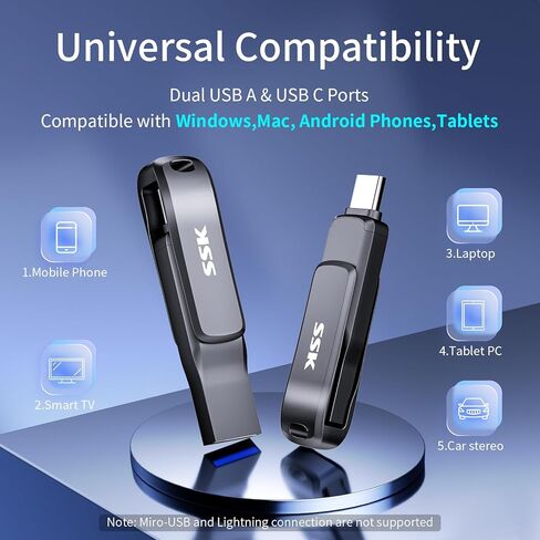 SSK 128GB Dual USB C Memory Stick ما يصل إلى 200 ميجابايت/ثانية ， 2 في 1 OTG USB 3.2 + TYPE in Saudi Arabia