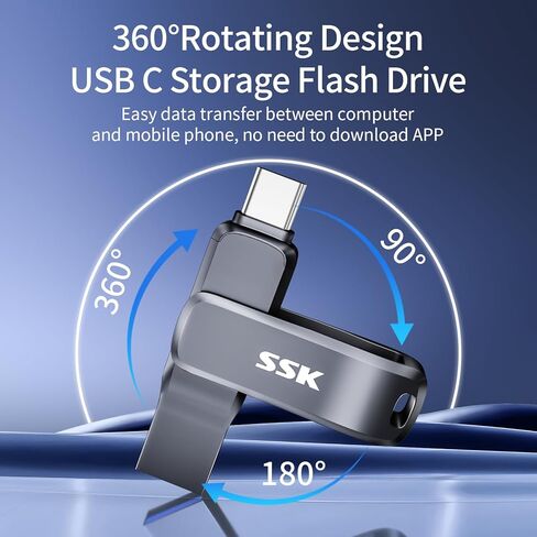 SSK 128GB Dual USB C Memory Stick ما يصل إلى 200 ميجابايت/ثانية ， 2 في 1 OTG USB 3.2 + TYPE in Saudi Arabia