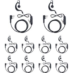 G Shape Walkie Talkie Headset with MIC&PTT for BF-888S UV-5R BF-F8HP 2 Pin Earpiece for H-777 RT21 RT22 Talkabout Kenwood Two Way Radio [10 Packs]