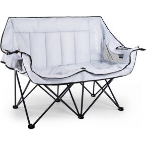 PUKAMI Oversized Double Camping Chair, Folding Loveseat Camping Chair for Adults, 2 Person Camping Couch Heavy Duty Camping Chairs, Portable Outdoor Lawn Chairs with Cup Holder