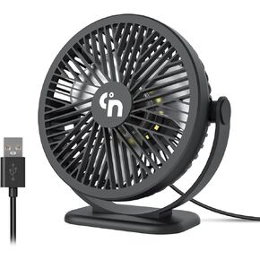 USB Desk Fan with LED Night Lights,5.3 Inch Small Fan,360°Rotation Strong Wind Table Fan,3 Speeds Cooling,Quiet Mini USB Fan for Home Office Outdoor Travel (T5-06)