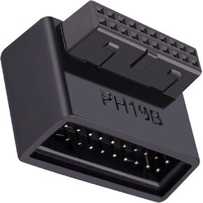 USB 3.0 19/20PIN محول الزاوية اليمنى ، 90 درجة على شكل حرف L إلى موصل رأس اللوحة الأم مع قذيفة واقية (زاوية BE19B لأسفل)