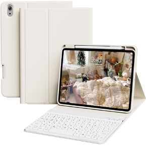 Keyboard Case for iPad (A16) 11th Generation 11 inch 2025, iPad 10th Gen 10.9 Inch 2022, Detachable Wireless Bluetooth Keyboard Cover with Pencil Holder,Ultra-Fast Charging (Cream White)