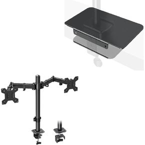 MOUNTUP Dual Monitor Stand Mount for Glass Desk, with Desk Reinforcement Plate - 2 Monitor Desk Mount for Computer Screens Up to 32 inch, Double Monitor Arm, Heavy Duty Monitor Stand