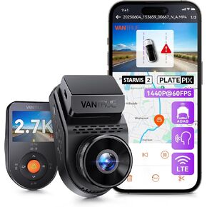 Vantrue S1 Pro 2.7K Front Mini Dash Cam, 2.5K@60FPS, STARVIS 2, ADAS, Voice Control, PlatePix™ Night Vision, LTE Support, WiFi, GPS, 158°Wide Angle, 24/7 Parking Mode, Support 1TB Card Max