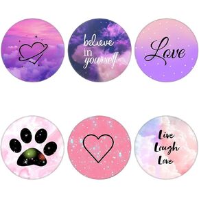(6 Pack) Cell Phone Grip,Mobile Phone Finger Foldable Holder Stand for Smartphones and Tablets - Purple Pink Heart