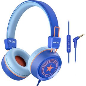 New bee Kids Headphones for School with Microphone KH20 HD Stereo Safe Volume Limited 85dB/94dB Foldable Lightweight On-Ear Headphone for boy Mac/Android/Kindle/Tablet/Pad
