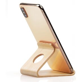 Cell Phone Stand for Desk - Portable Wood Phone Holder for Bed Compatible with iPhone 16 15 14 13 Pro Max 12 11 iPad mini, Smartphone, Wooden Office Aesthetic Desk Accessories