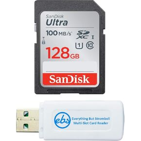 SanDisk 128GB SDXC SD Ultra Memory Card Works with Canon Powershot ELPH 150 is, ELPH 170 is, G7 X Camera UHS-I (SDSDUNR-128G-GN6IN) Bundle with (1) Everything But Stromboli Combo Card Reader