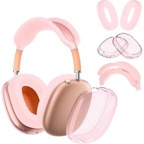 Seltureone 4 in 1 Case Cover Compatible with AirPods Max Headband/Ear Cups/Ear Pads Cover, All-Round Protection Soft Silicone and Clear TPU Headphone Case for AirPods Max - Starlight