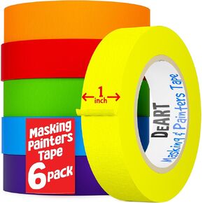 Masking Tape - EXTRA LONG 1008 FEET x 1 Inch - Painters Tape Assortment, 6 Color Painter Tape Rolls, Colored Labeling Paper Tape for Bullet Journals Party Decorations DIY Craft Artist Tape Art Tape in Kuwait