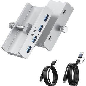 Ejay 4Ports USB3.0 SPLITTER ALU CLAMP Desktop USB HUB للمكتب/الشاشات يتقاطع مع منفذ إمدادات الطاقة الإضافية وكابلات طويلة (بيانات 59 بوصة و 39 بوصة كابلات الطاقة) in Kuwait